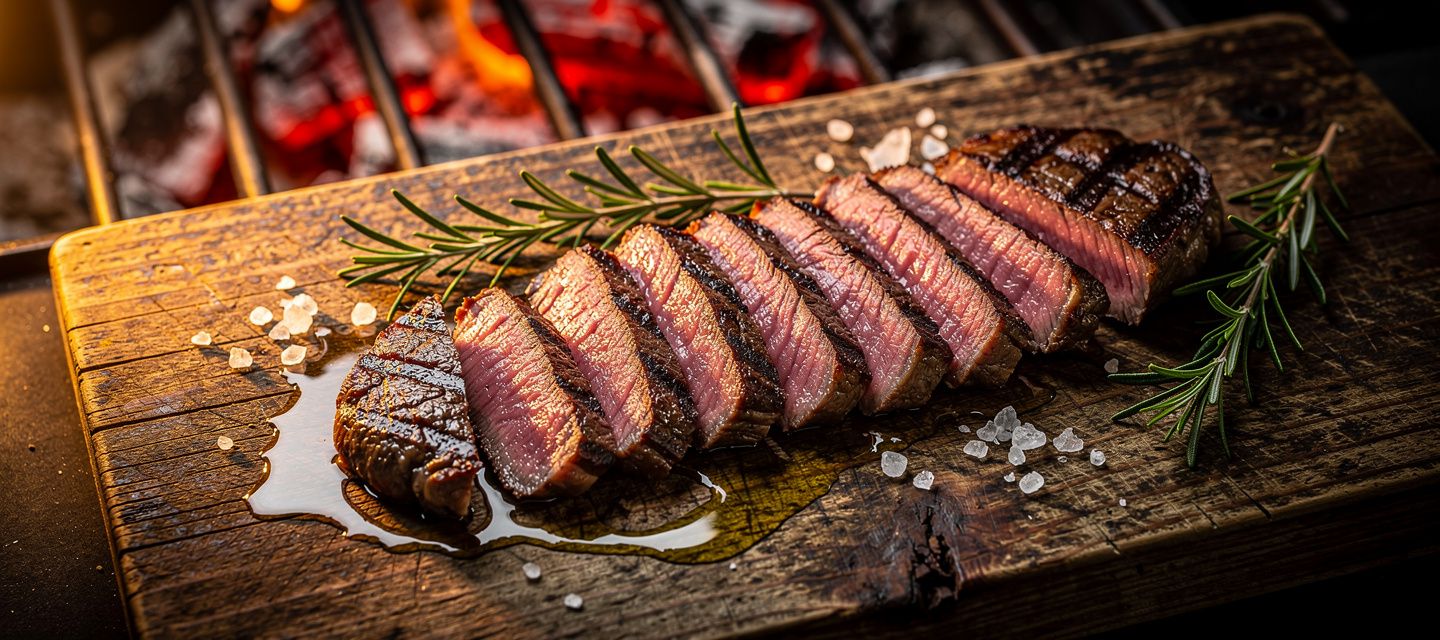 Carne alla griglia su caminetto a legna
